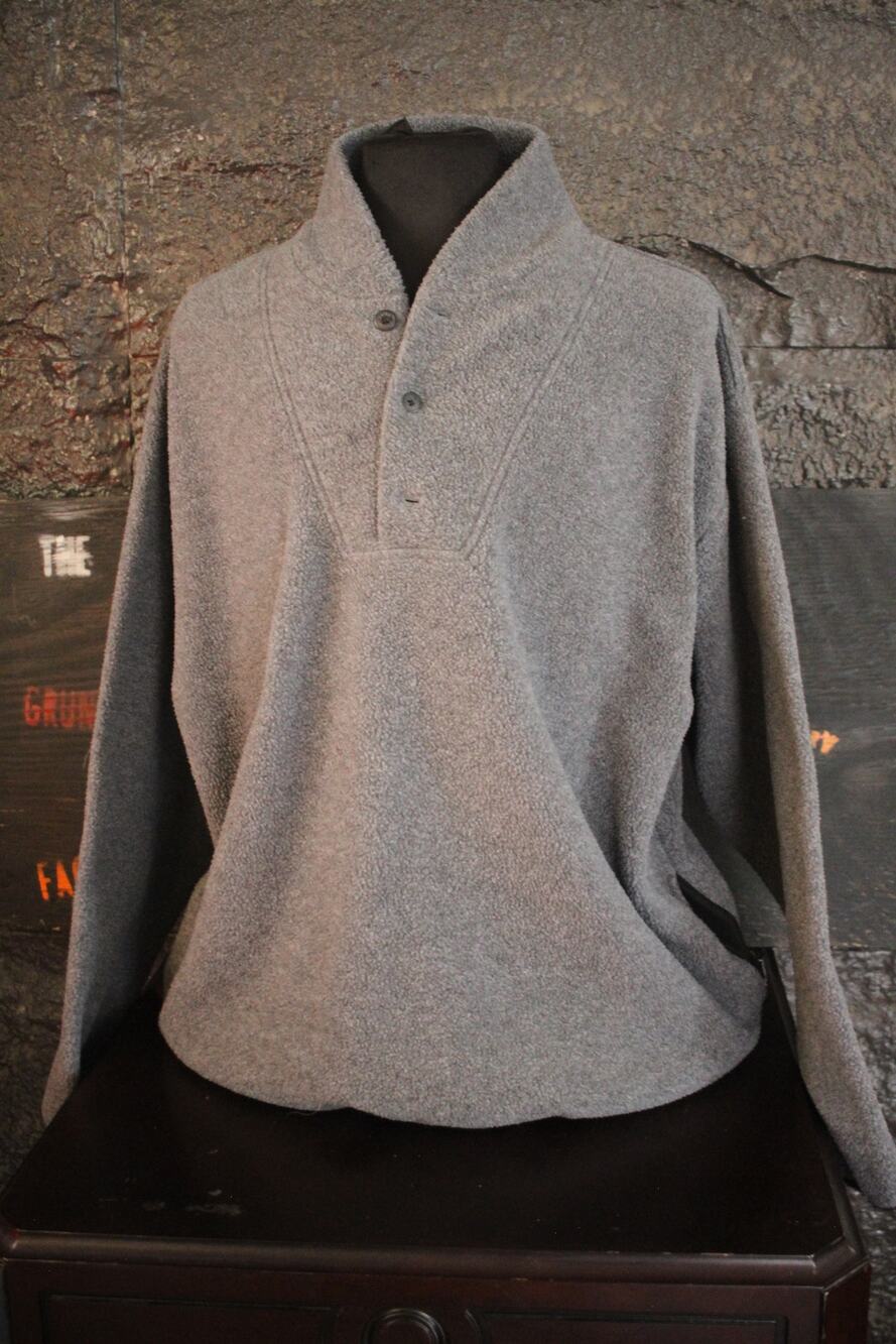 Vintage Eddie Bauer EBTEK Fleece Pullover Mens XL USA Made Snap Mock Neck Gray